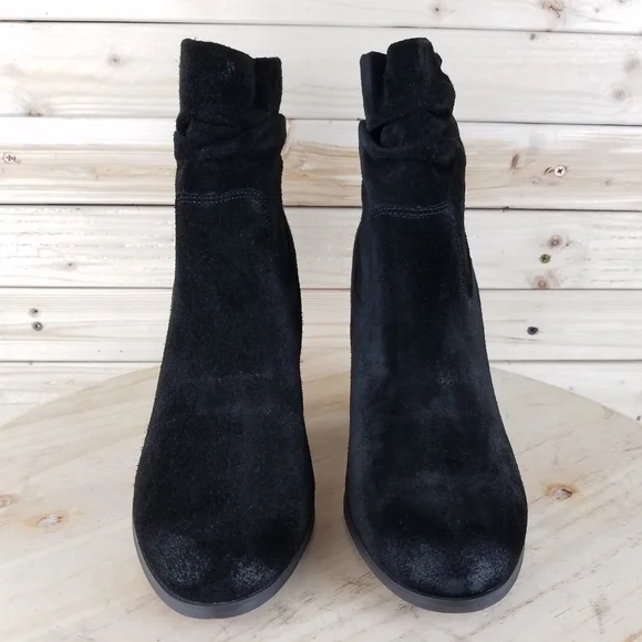 Distressed Western Biker 9 US Black Suede/Leather Slouch Heeled Bootie Boots NEW - Picture 4 of 14